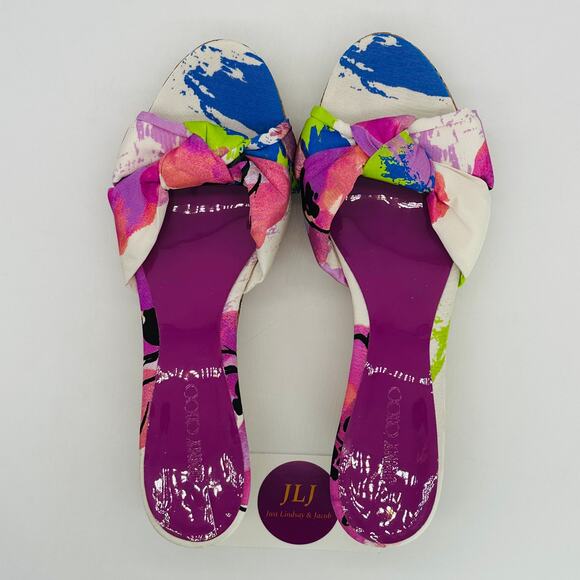 Jimmy Choo Women's Panna Purple Gleam Cork Wedge Sandals Size 38.5 EU/ 8.5 US - Picture 8 of 11